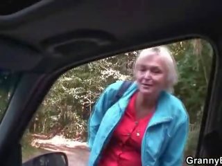 Old granny rides my penis right in the car